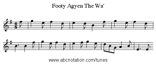 Footy Agyen The Wa' - staff notation