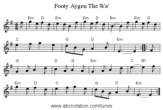 Footy Aygen The Wa' - staff notation