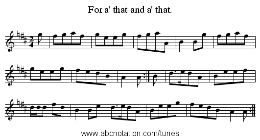 For a' that and a' that. - staff notation