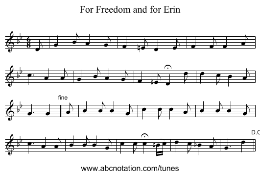 For Freedom and for Erin - staff notation