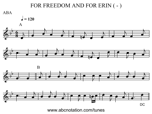FOR FREEDOM AND FOR ERIN ( - ) - staff notation