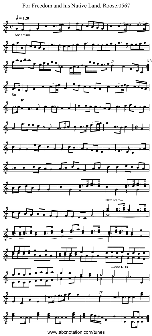 For Freedom and his Native Land. Roose.0567 - staff notation