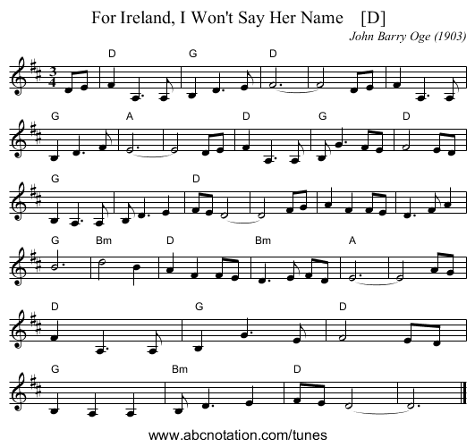 For Ireland, I Won't Say Her Name    [D] - staff notation