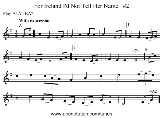For Ireland I'd Not Tell Her Name   #2 - staff notation