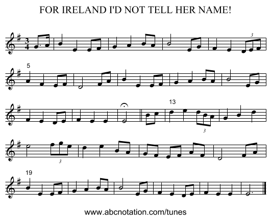 FOR IRELAND I'D NOT TELL HER NAME! - staff notation