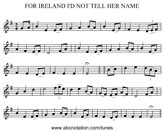 FOR IRELAND I'D NOT TELL HER NAME - staff notation