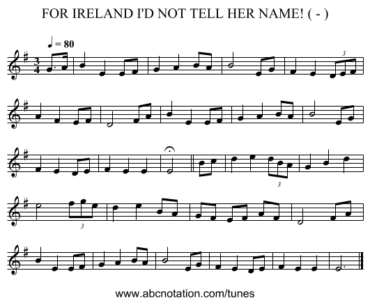 FOR IRELAND I'D NOT TELL HER NAME! ( - ) - staff notation