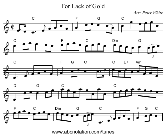 For Lack of Gold - staff notation