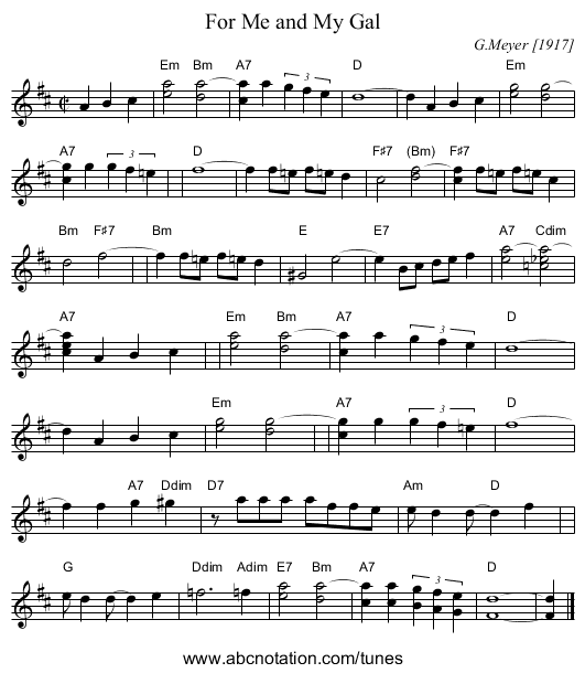 For Me and My Gal - staff notation