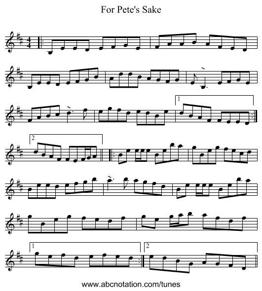 For Pete's Sake - staff notation
