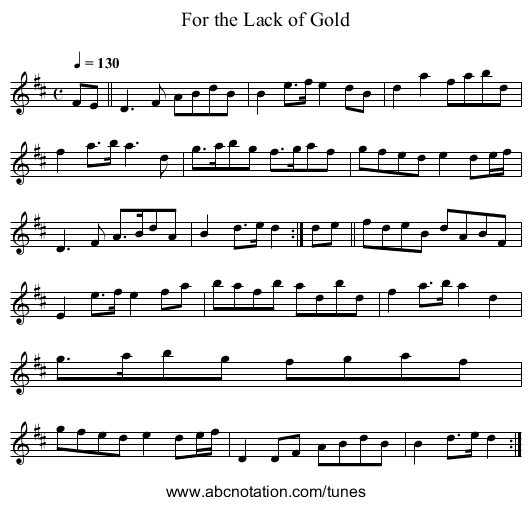 For the Lack of Gold - staff notation