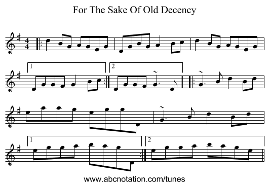 For The Sake Of Old Decency - staff notation