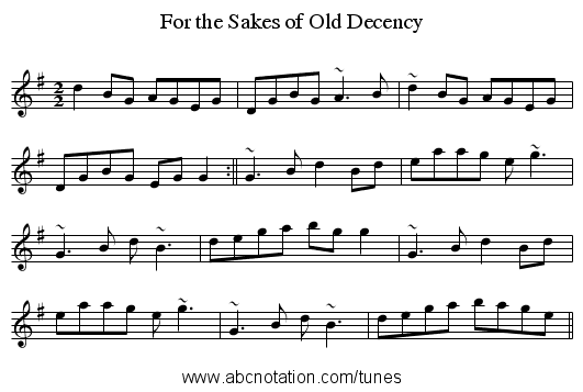 For the Sakes of Old Decency - staff notation