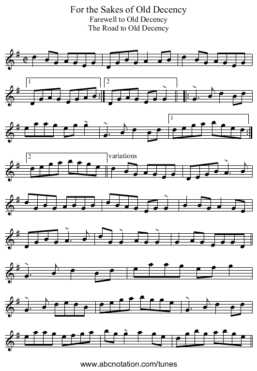 For the Sakes of Old Decency - staff notation