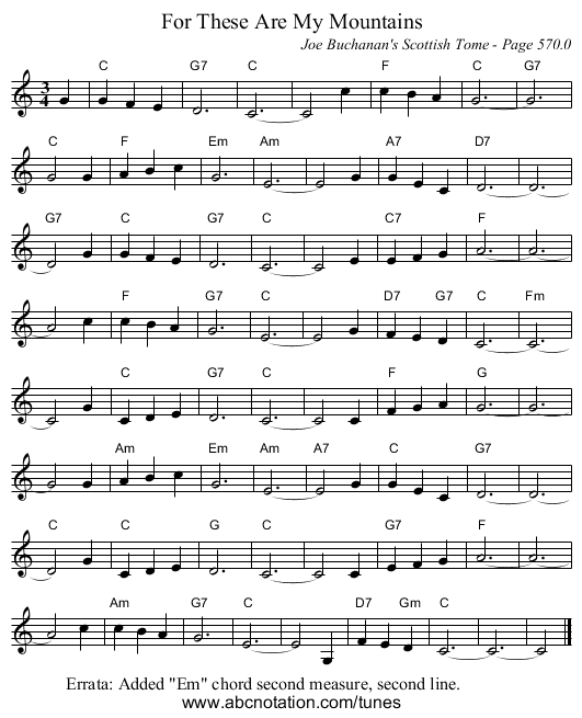 For These Are My Mountains - staff notation