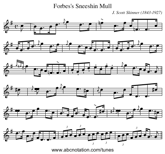 Forbes's Sneeshin Mull - staff notation