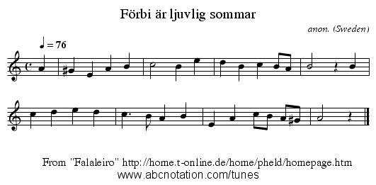 F&ouml;rbi &auml;r ljuvlig sommar - staff notation