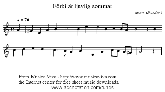 F&ouml;rbi &auml;r ljuvlig sommar - staff notation