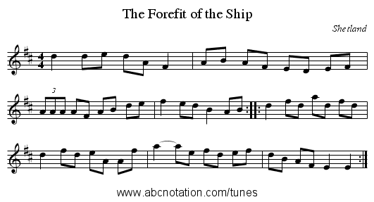 Forefit of the Ship, The - staff notation
