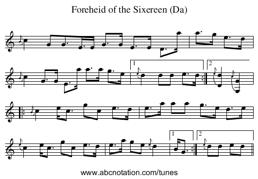Foreheid of the Sixereen (Da) - staff notation