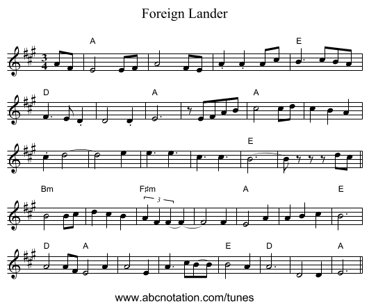 Foreign Lander - staff notation