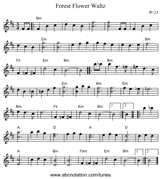 Forest Flower Waltz - staff notation