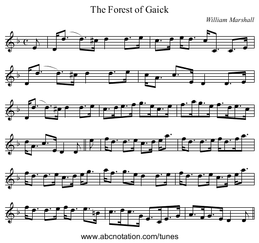 Forest of Gaick, The - staff notation