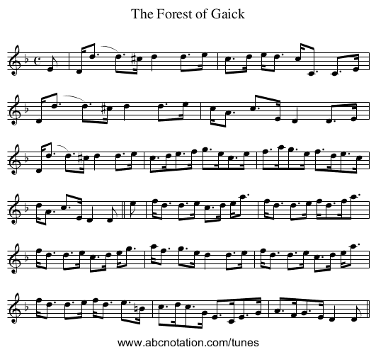 Forest of Gaick, The - staff notation