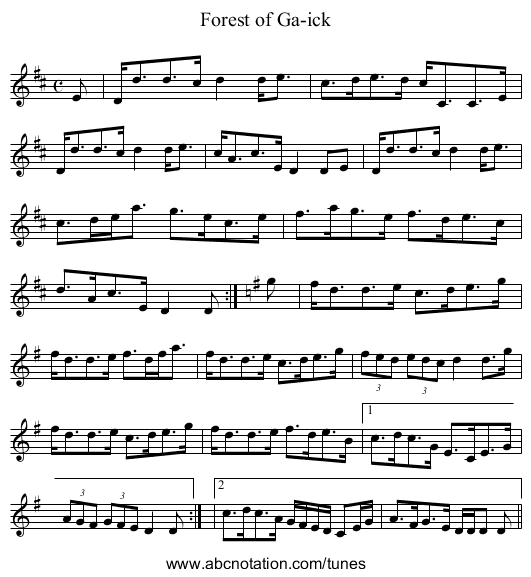 Forest of Ga-ick - staff notation