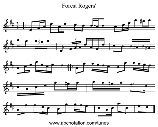 Forest Rogers' - staff notation