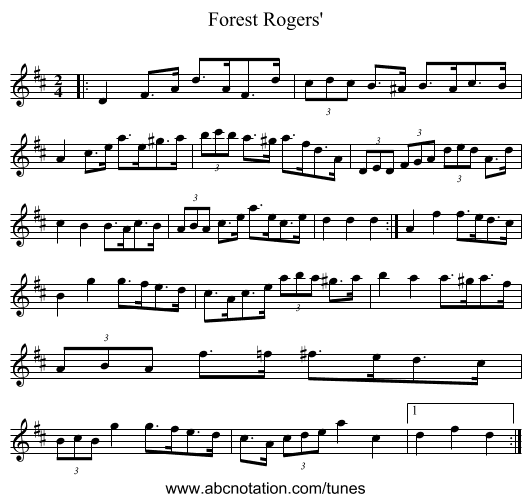 Forest Rogers' - staff notation