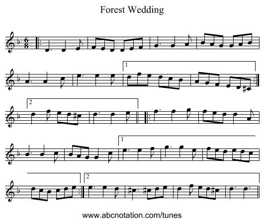 Forest Wedding - staff notation