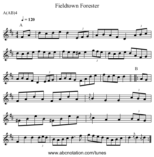Forester, Fieldtown - staff notation
