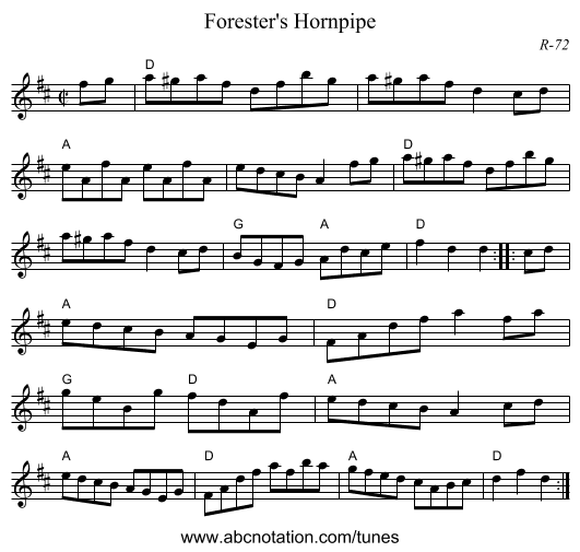 Forester's Hornpipe - staff notation