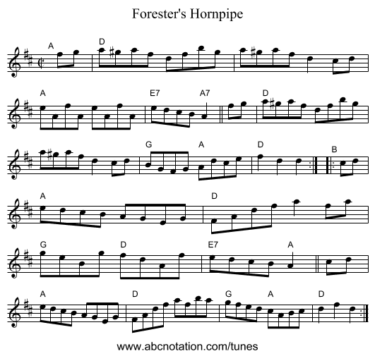 Forester's Hornpipe - staff notation