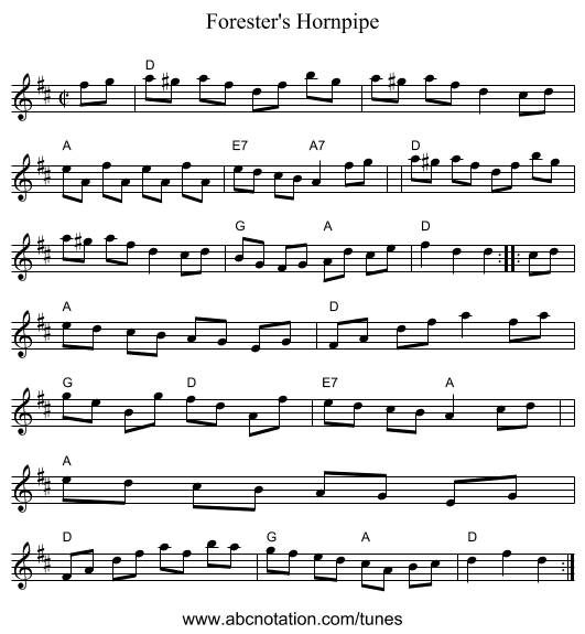Forester's Hornpipe - staff notation