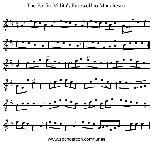 Forfar Milita's Farewell to Manchester, The - staff notation