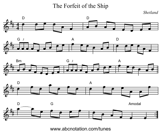 Forfeit of the Ship, The - staff notation