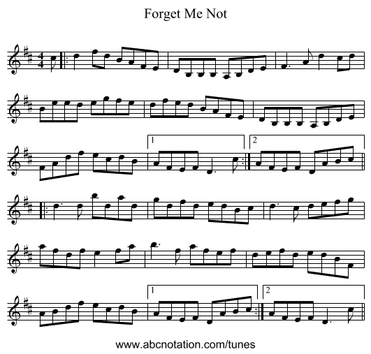 Forget Me Not - staff notation