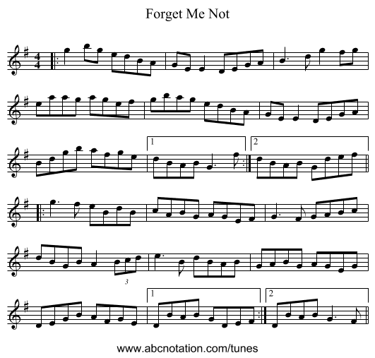 Forget Me Not - staff notation