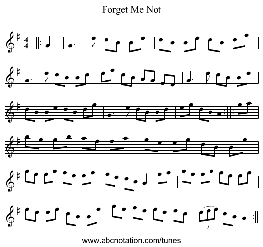 Forget Me Not - staff notation