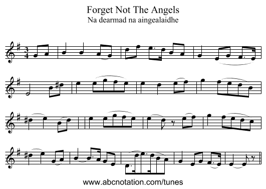 Forget Not The Angels - staff notation