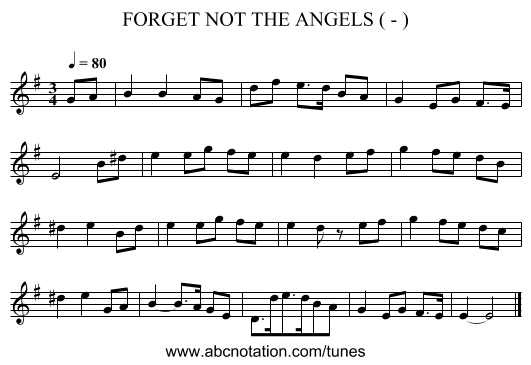 FORGET NOT THE ANGELS ( - ) - staff notation