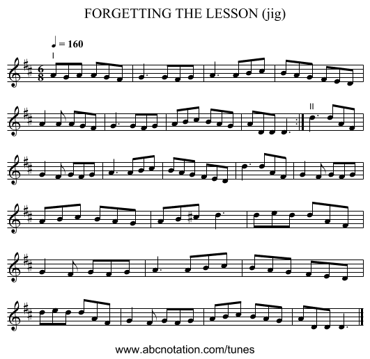 FORGETTING THE LESSON (jig) - staff notation