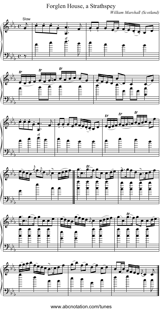 Forglen House, a Strathspey - staff notation