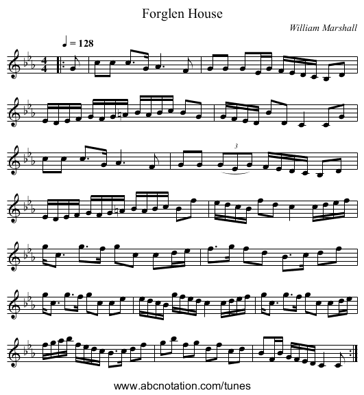 Forglen House - staff notation