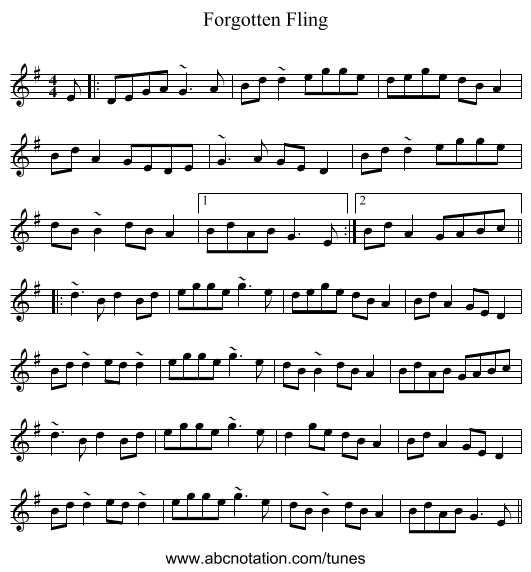 Forgotten Fling - staff notation