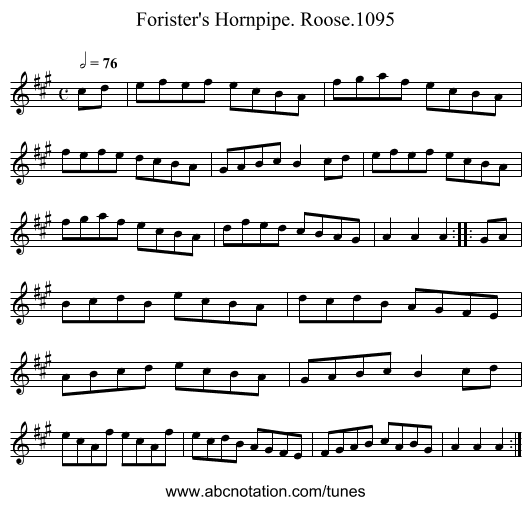 Forister's Hornpipe. Roose.1095 - staff notation