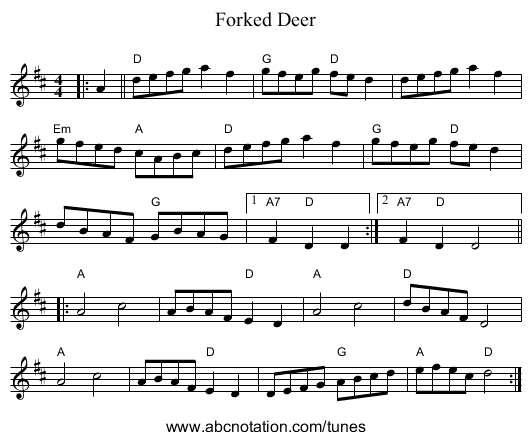 Forked Deer - staff notation