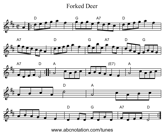 Forked Deer - staff notation